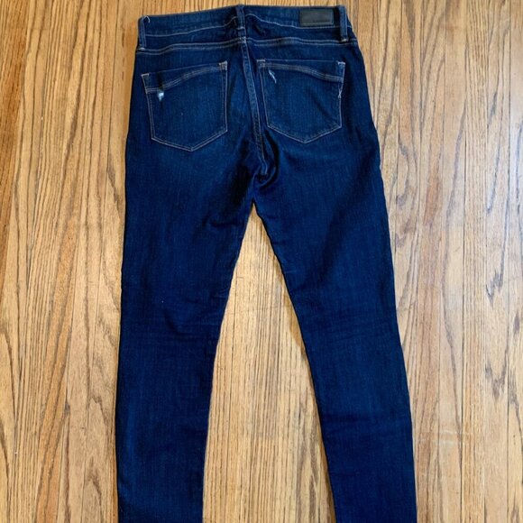 Express Dark Wash Legging Mid Rise Stretch 4s 4c Distressed Hole Blue Skinny - Picture 10 of 11